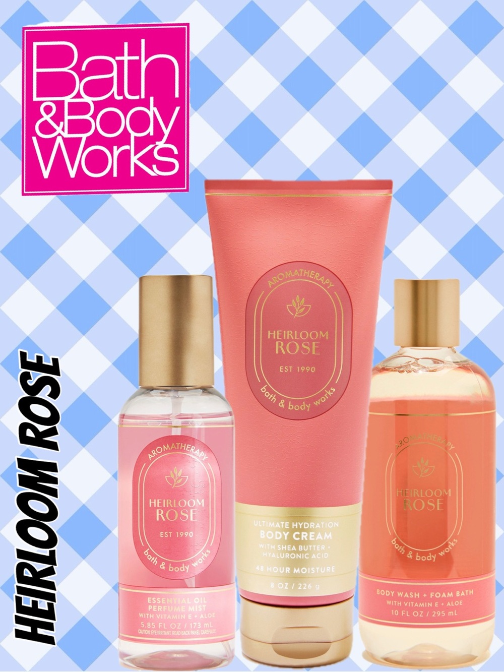 BATH & BODY WORKS 3pc  Bundle - HEIRLOOM ROSE
